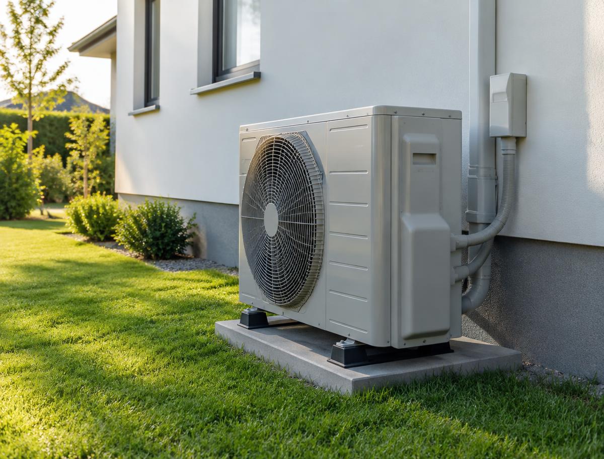 Outdoor air conditioner unit beside a house